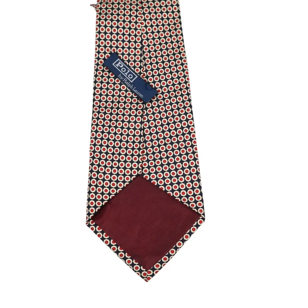 Polo‎ Ralph Lauren Navy Red Polka Dot Geometric Silk Necktie Made by Hand USA